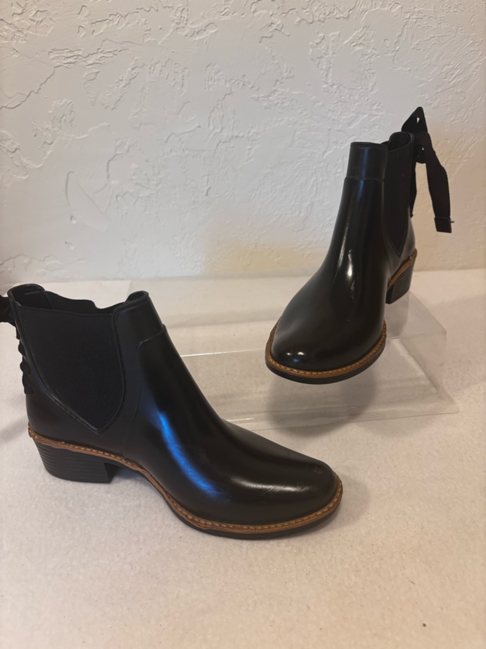 Bernardo Black Chelsea Ankle Boots lace back detail. Size 6